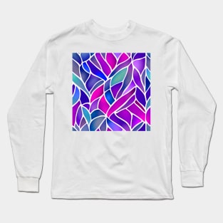 Multicolor Pastel Orchids Leaves Abstract- Stained Glass Design Pattern Long Sleeve T-Shirt